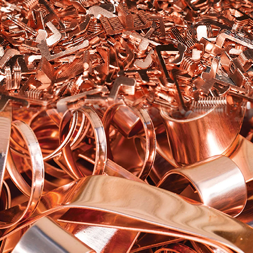 Copper metal scrap in different shapes to be recycled.